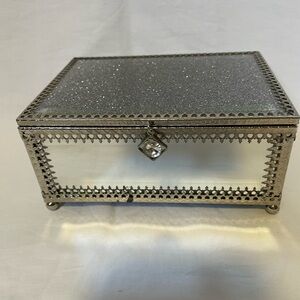 Cynthia Rowley Silver Glitter Glass Jewelry Organizer Box